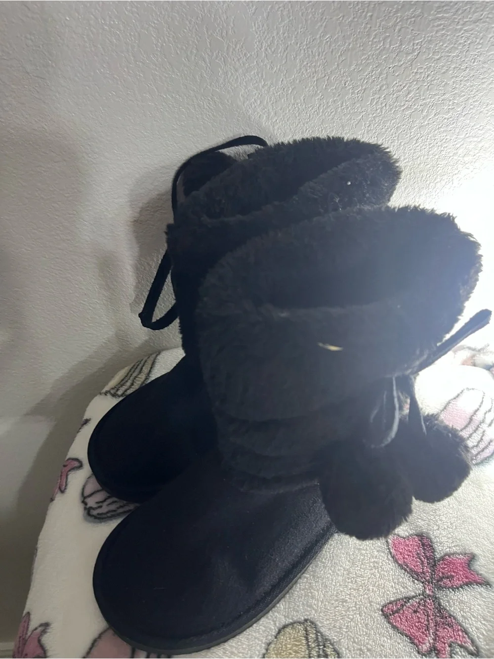 Black Faux-Fur Winter Boots - kids Cozy Slip-On